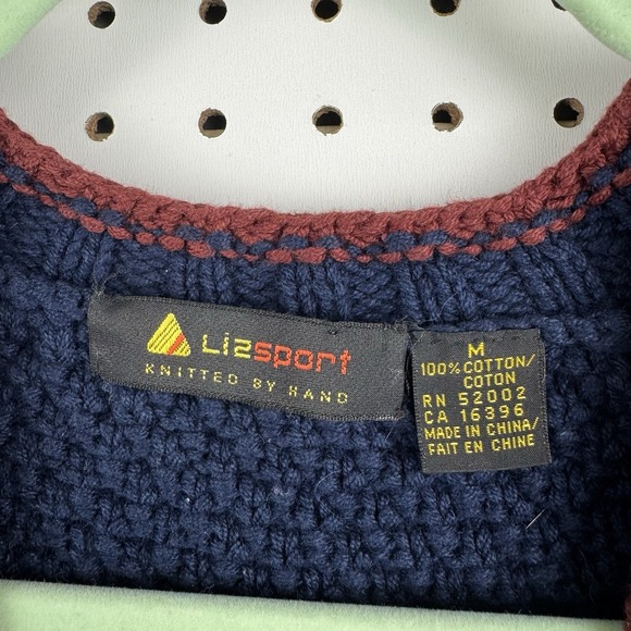 Vtg 90s Lizsport Hand Knit Argyle Sweater Vest‎ Blue Tan Burgundy Cotton M - Picture 2 of 16